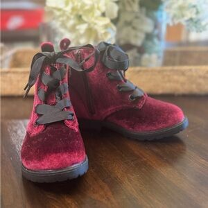 Cat & Jack Red Velvet Lace-Up Boots